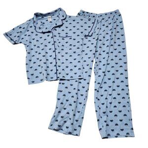 Sesame Street Womens Pajama Set Cookie Monster Print Soft Blue Short Sleeve‎ M